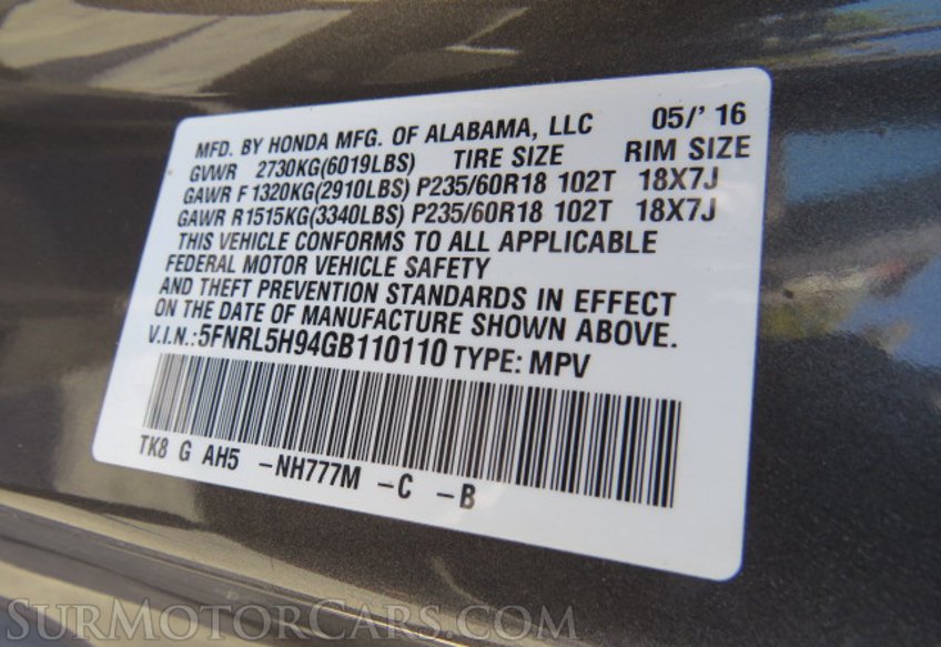 2016 Honda Odyssey - Image 58