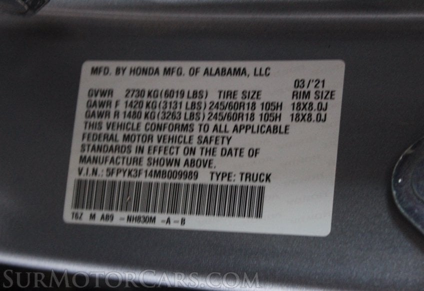 2021 Honda Ridgeline AWD Sport - Image 53